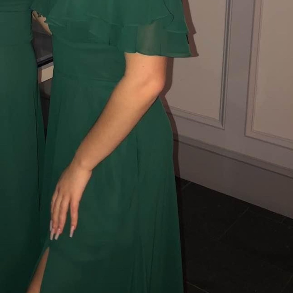 Emerald green off the shoulder dress
